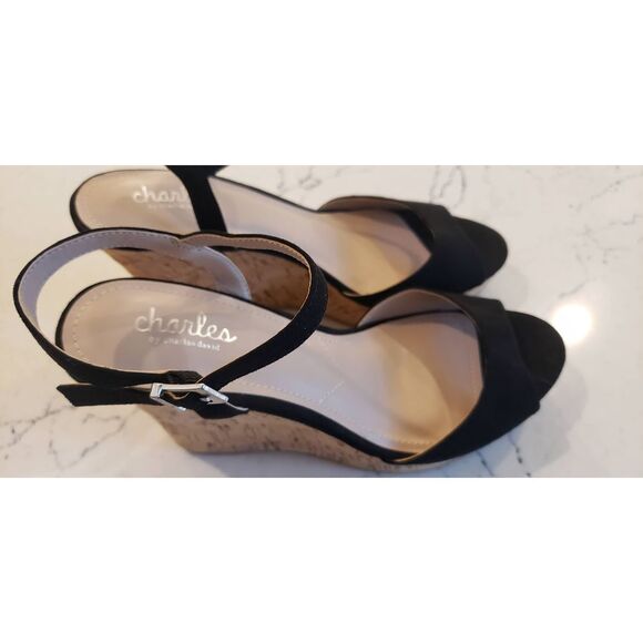 CHARLES BY CHARLES DAVID LAMBERT CORK WEDGE SANDAL SZ 9.5 NWOB - Picture 2 of 11